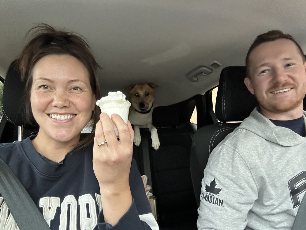 On the road with the dog